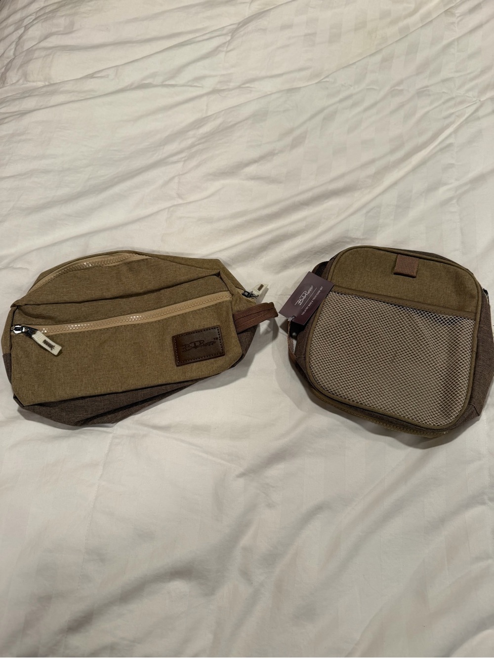 Canvas Travel Toiletry & Waist Bags in Olive Brown - Dual Pack